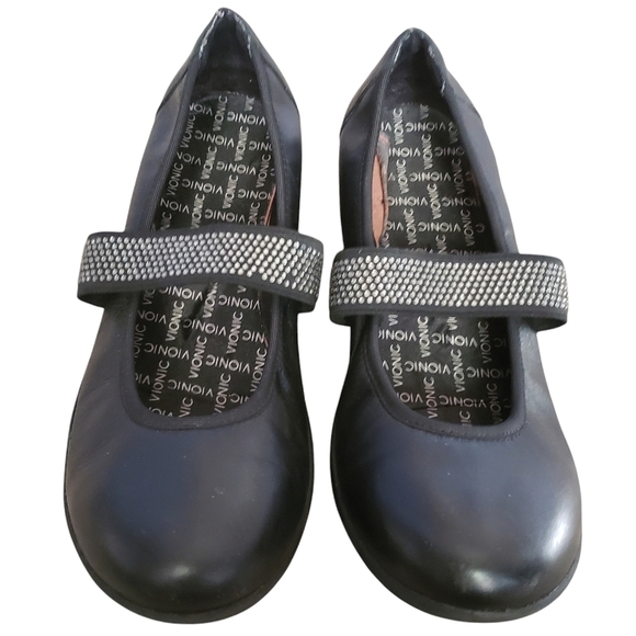 Vionic Ballet Shoes Black 7.5 Leather Mary Jane Flat Comfort Embellished Loafer - Picture 3 of 16